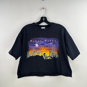 Cedar Point Crop shirt‎ Womens L Black Graphic Tee Roller Coaster Ohio
